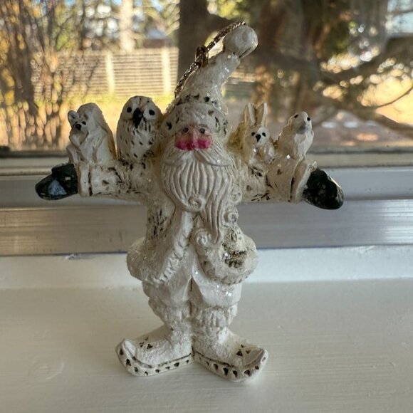 Vintage Pam Schifferl Winter White Santa with Woodland Animals Christmas Ornamen - Picture 1 of 9